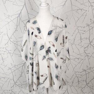 Eclipse White Peacock Feather Print Open Front Cardigan
